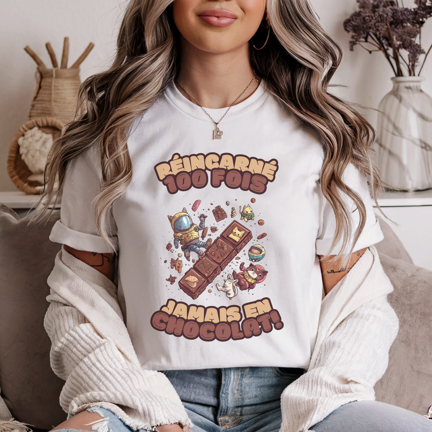 T-shirt Unisexe – Réincarné 100 fois… Jamais en chocolat ! 🐣🍫