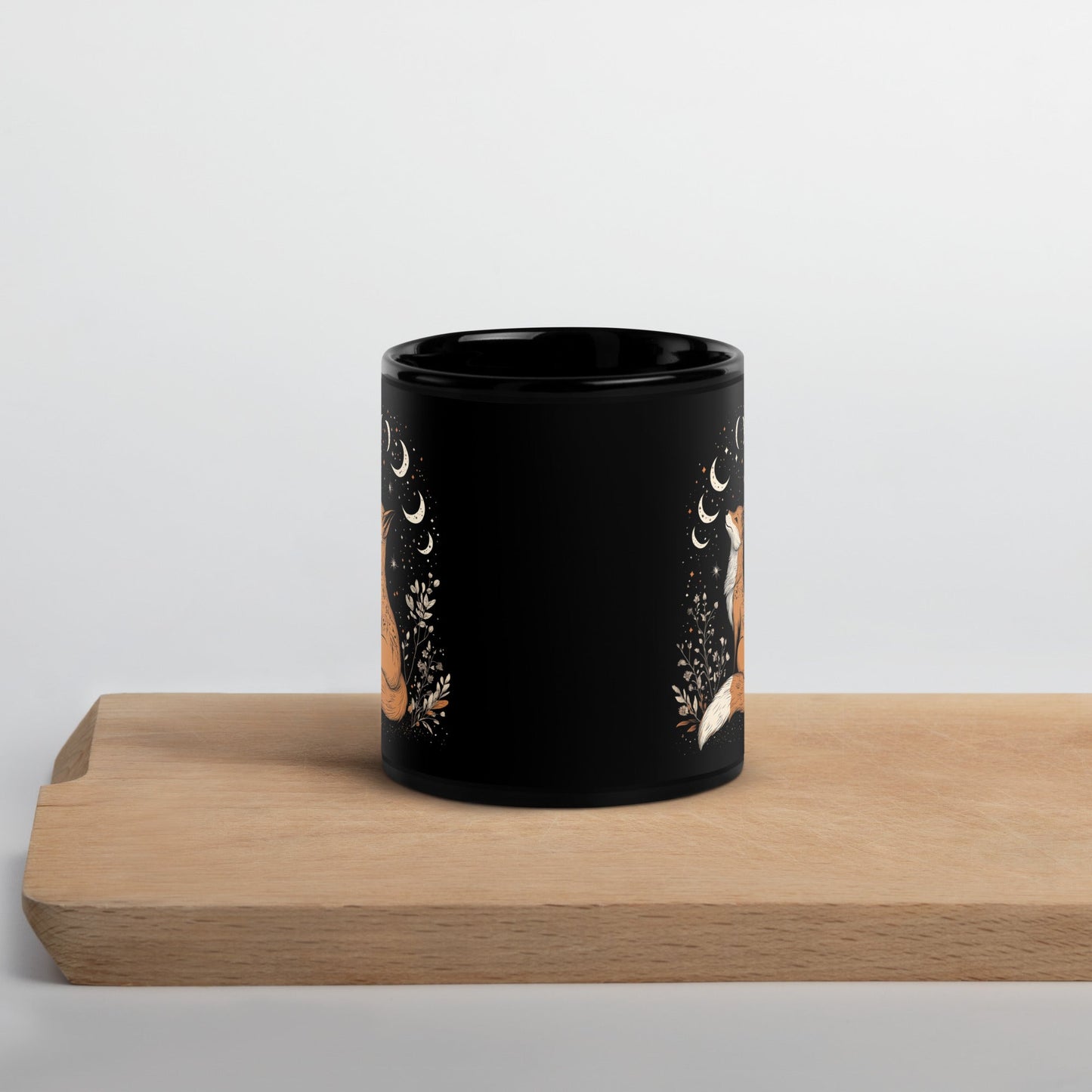 Tasse Noire avec Renard Enchanteur - Design Magique et Mystique