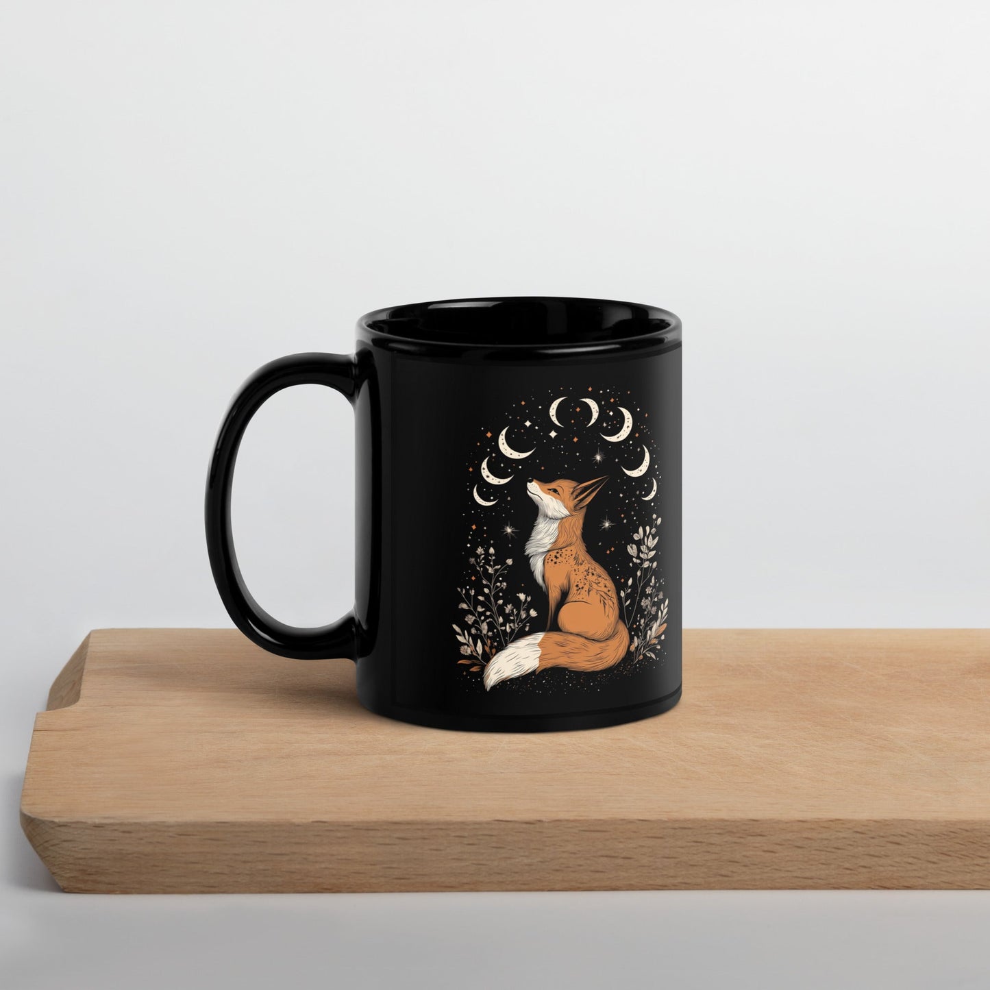Tasse Noire avec Renard Enchanteur - Design Magique et Mystique