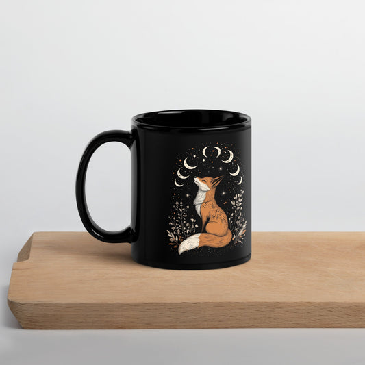 Tasse Noire avec Renard Enchanteur - Design Magique et Mystique