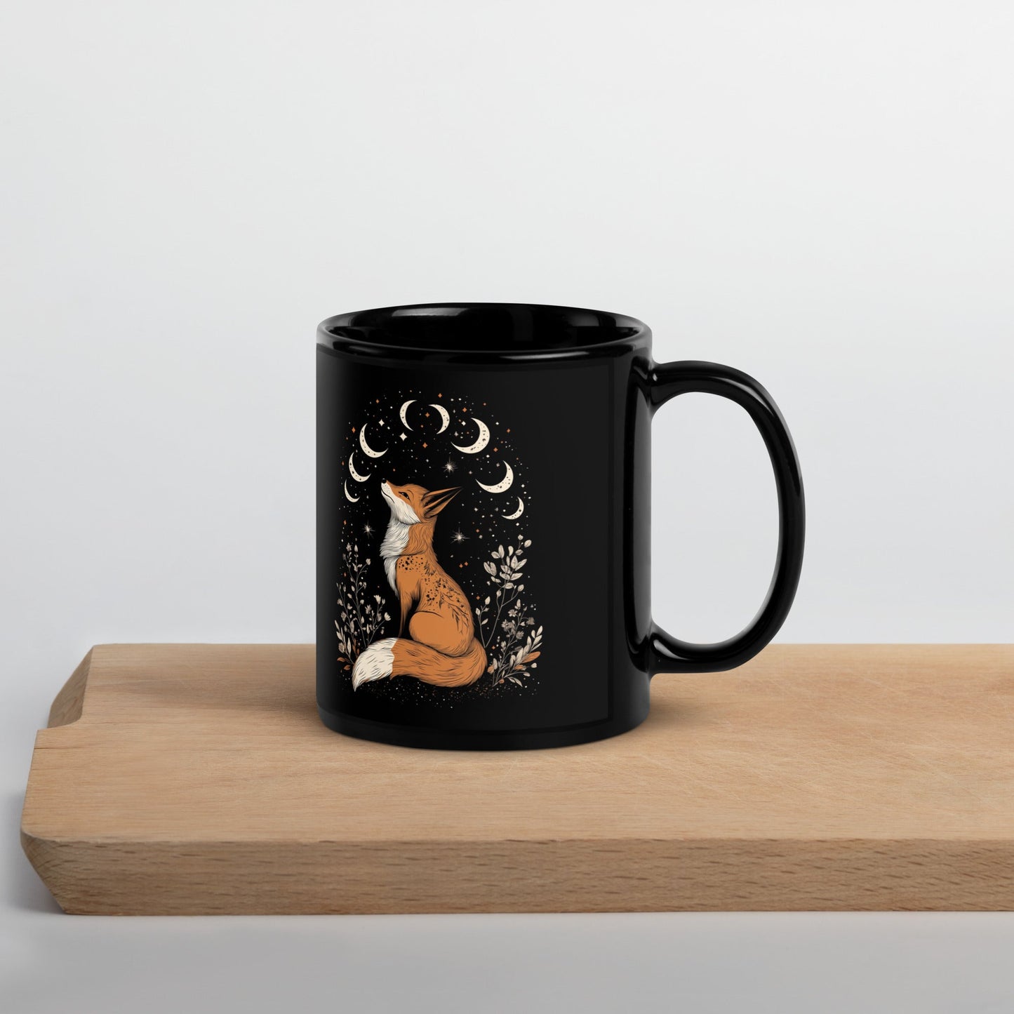 Tasse Noire avec Renard Enchanteur - Design Magique et Mystique