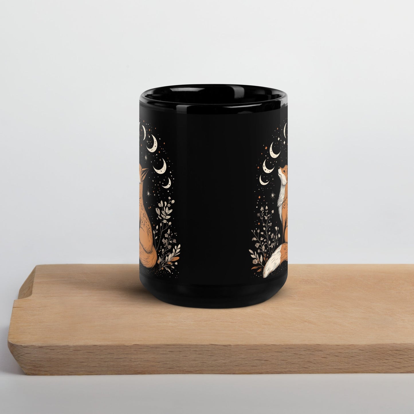 Tasse Noire avec Renard Enchanteur - Design Magique et Mystique