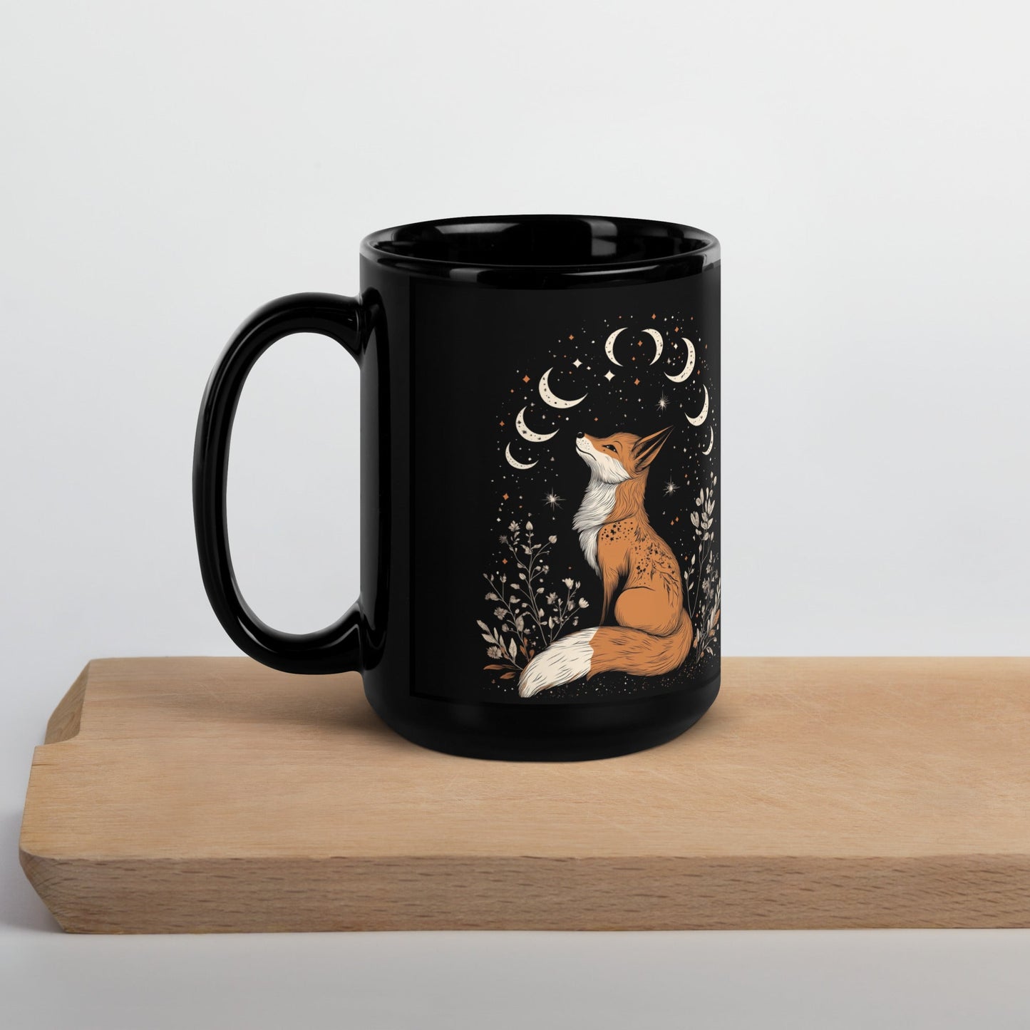 Tasse Noire avec Renard Enchanteur - Design Magique et Mystique