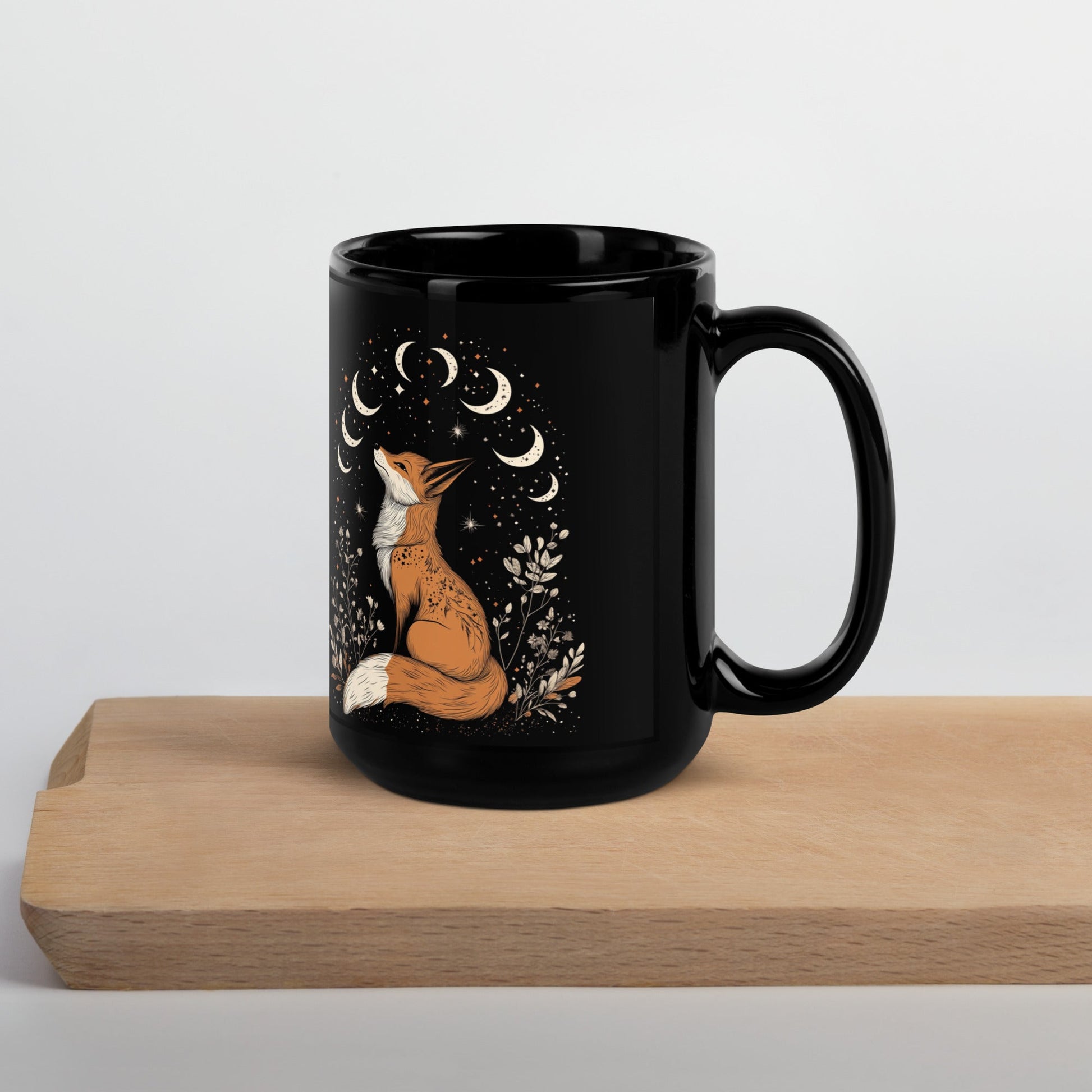 Tasse Noire avec Renard Enchanteur - Design Magique et Mystique