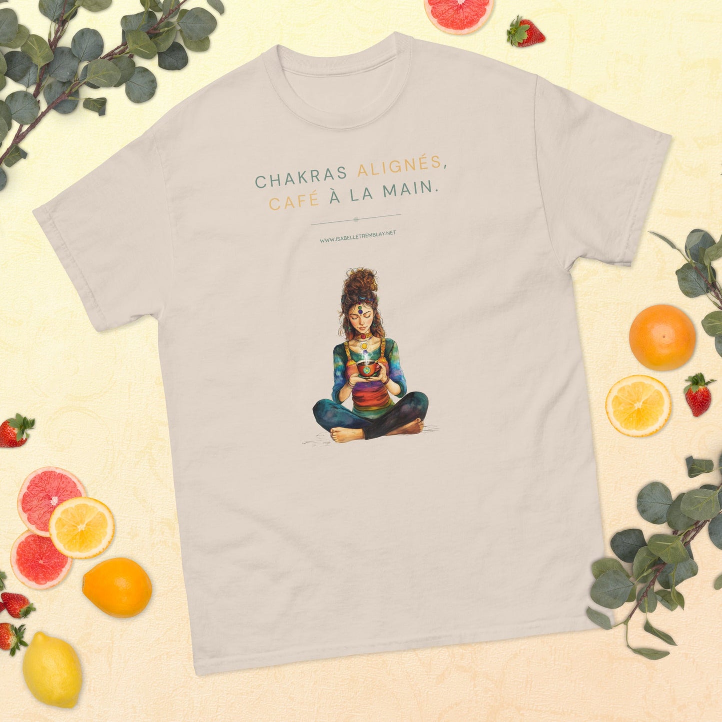 T-shirt classique unisexe - Chakras alignés, café à la main