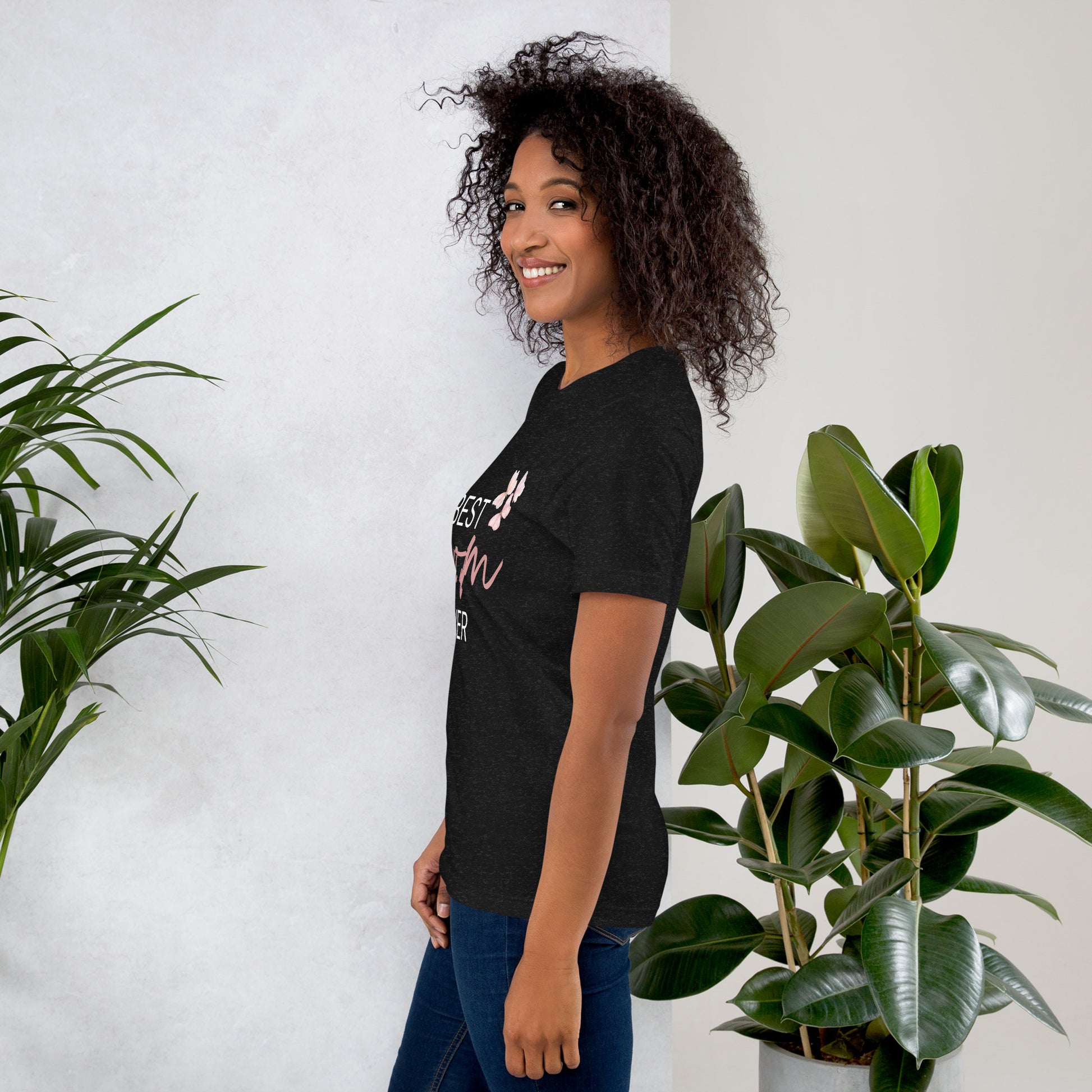 T-shirt with "Best Mom Ever" text and butterfly illustration