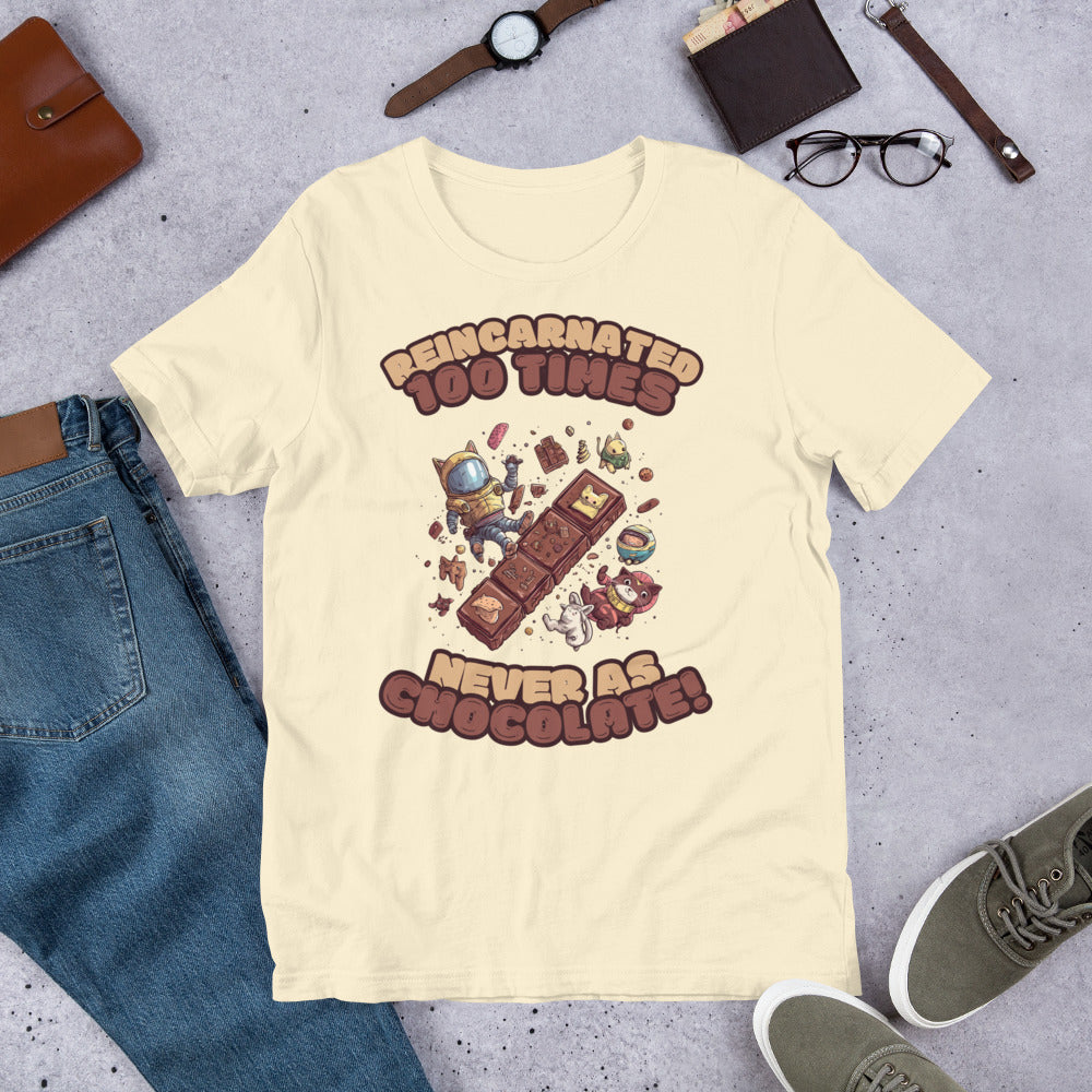 Product mockup Reincarnated 100 times... nevers as chocolate