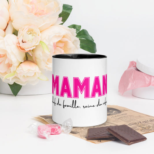 Mug à Intérieur Coloré - Tasse : Maman : Chef de famille, reine du café