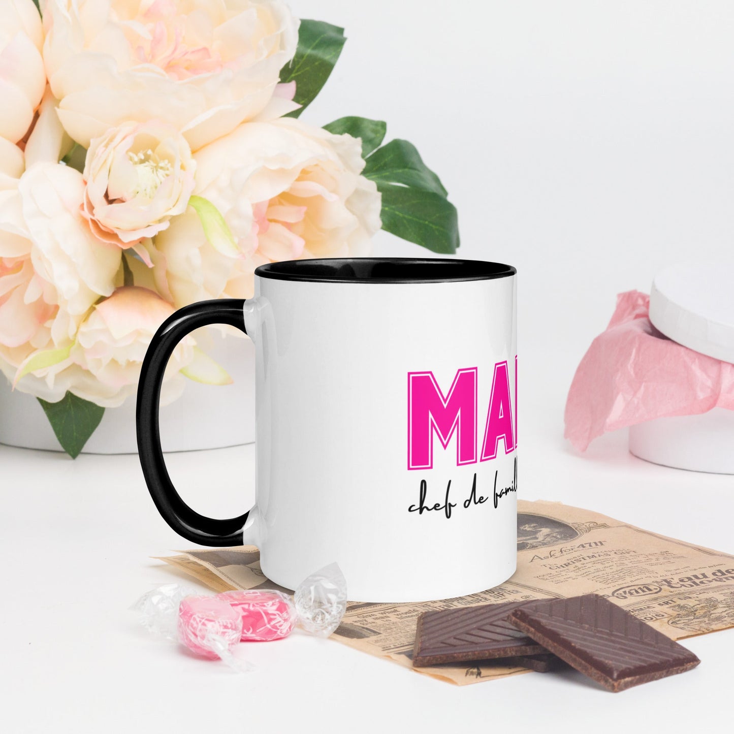 Mug à Intérieur Coloré - Tasse : Maman : Chef de famille, reine du café