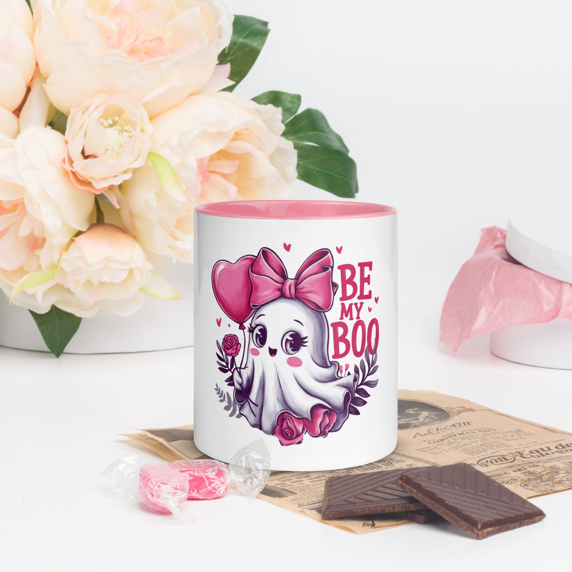 Be My Boo – Tasse fantôme Saint-Valentin intérieur rose