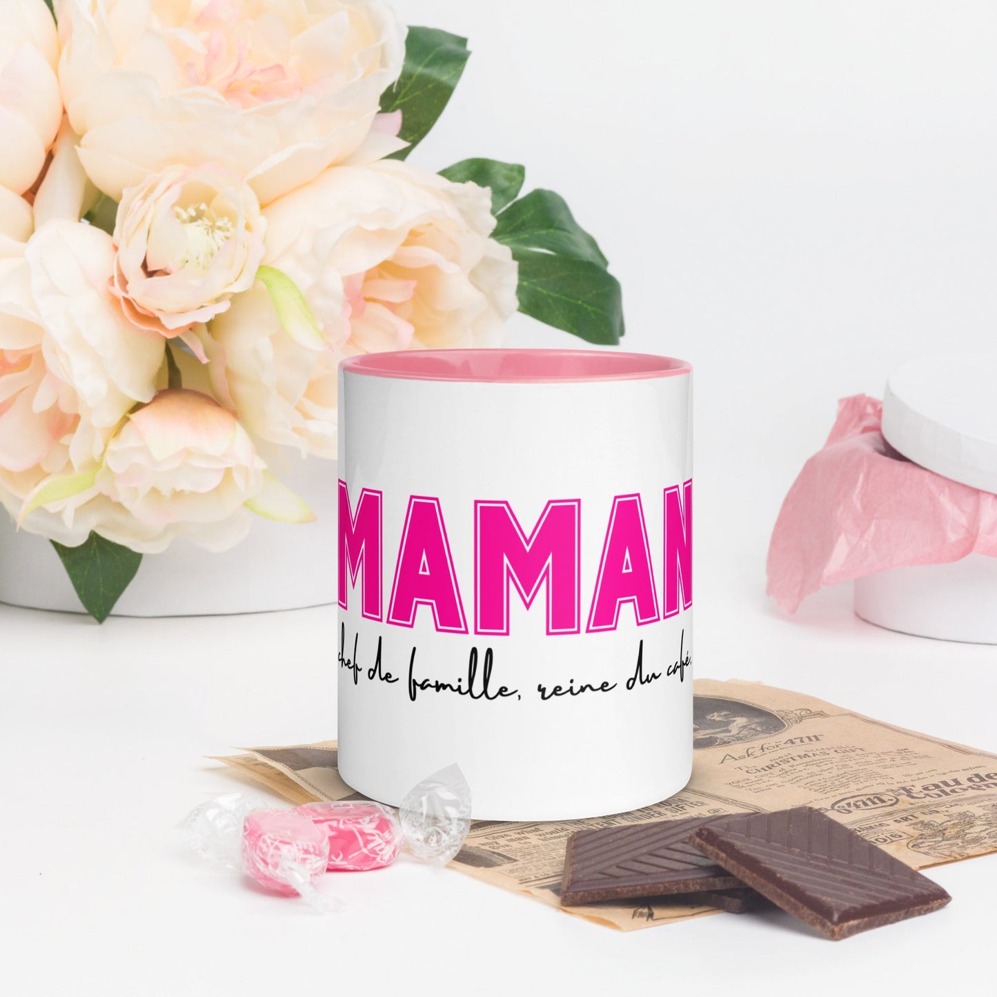 Mug à Intérieur Coloré - Tasse : Maman : Chef de famille, reine du café