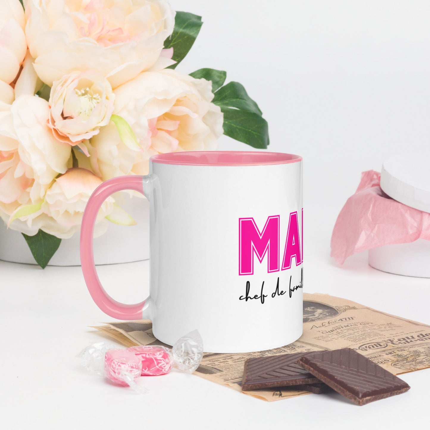 Mug à Intérieur Coloré - Tasse : Maman : Chef de famille, reine du café