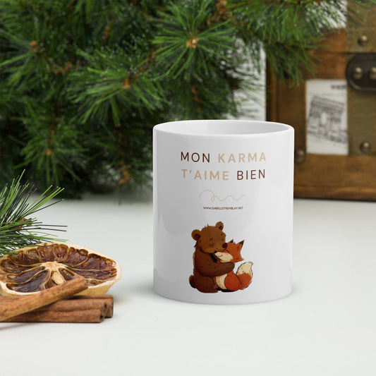 Mug Blanc Brillant - Mon karma t'aime bien