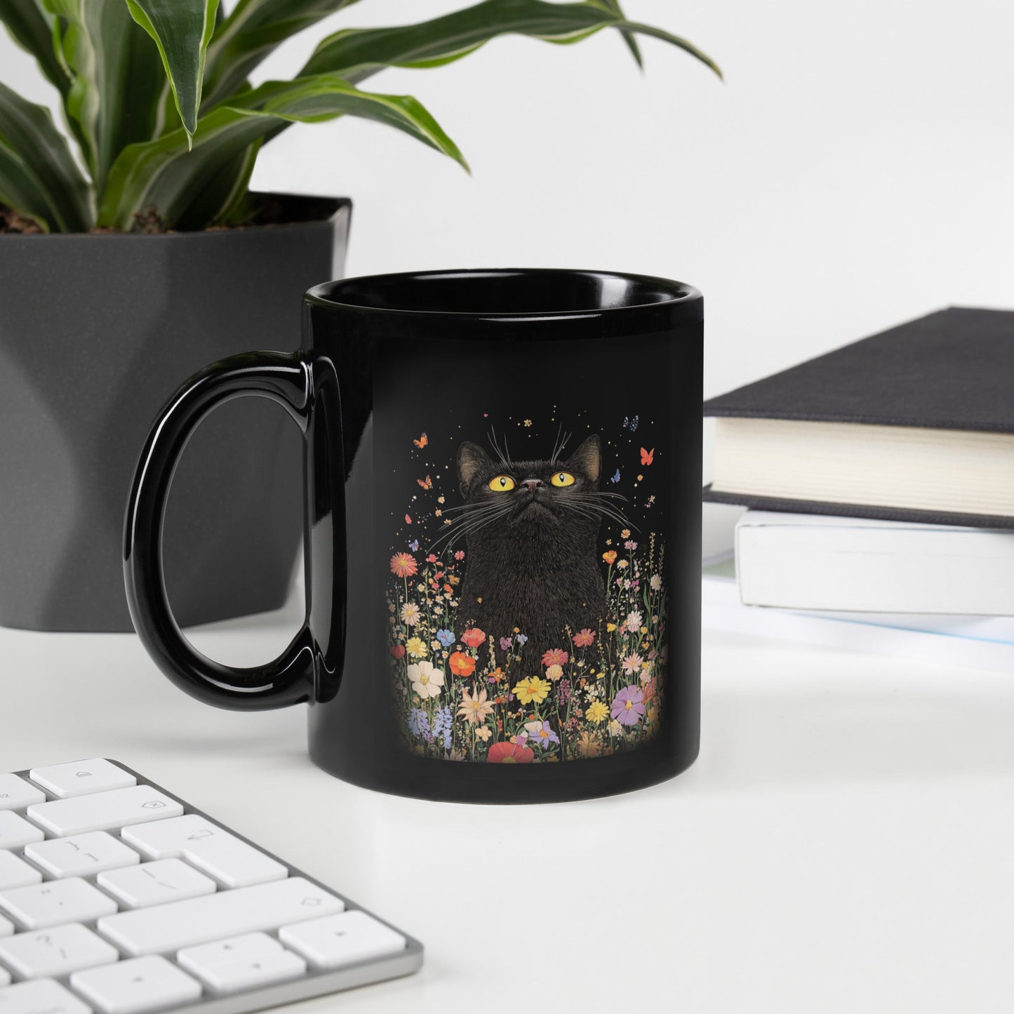 Mug brillant noir - Tasse Chat Bohème