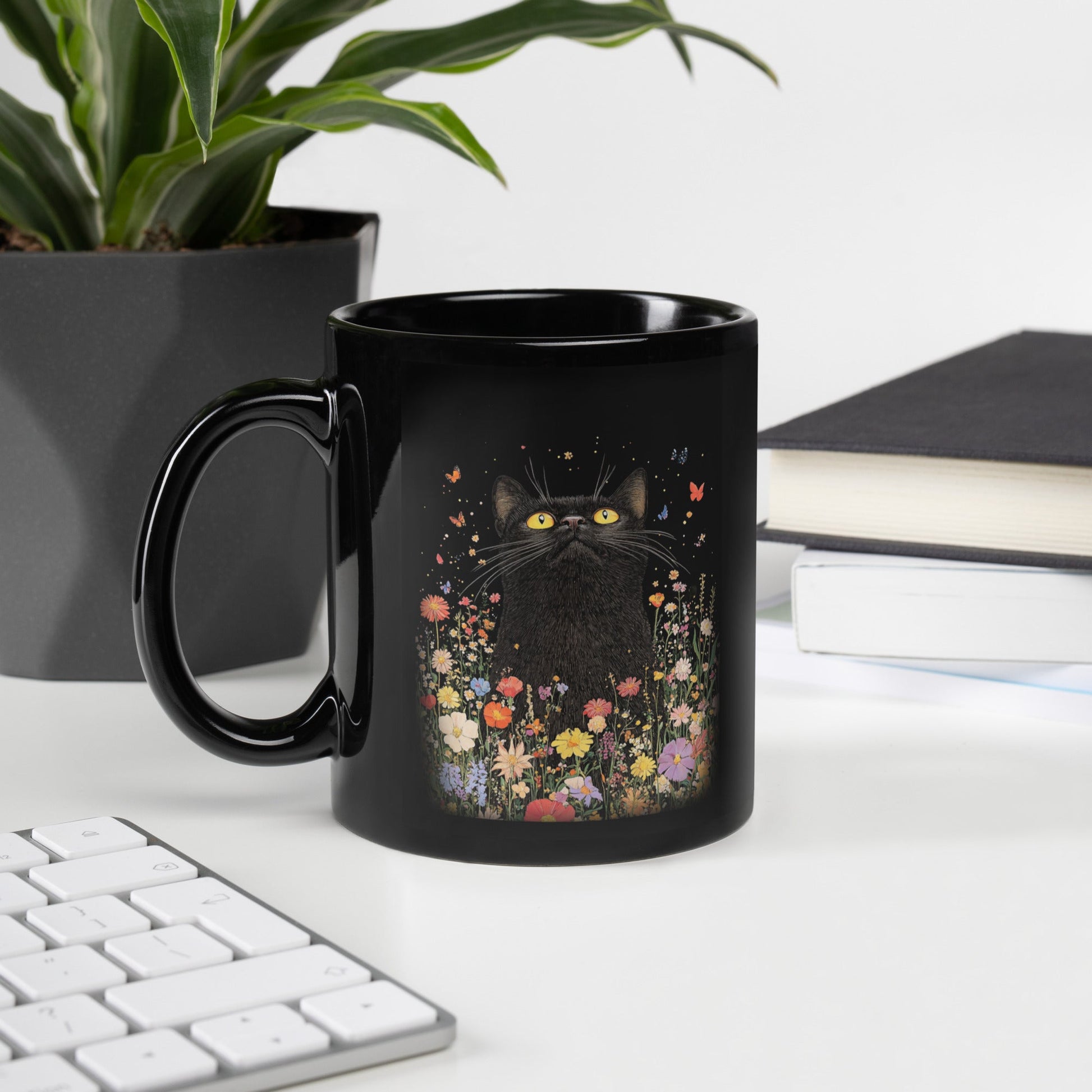 Mug brillant noir - Tasse Chat Bohème